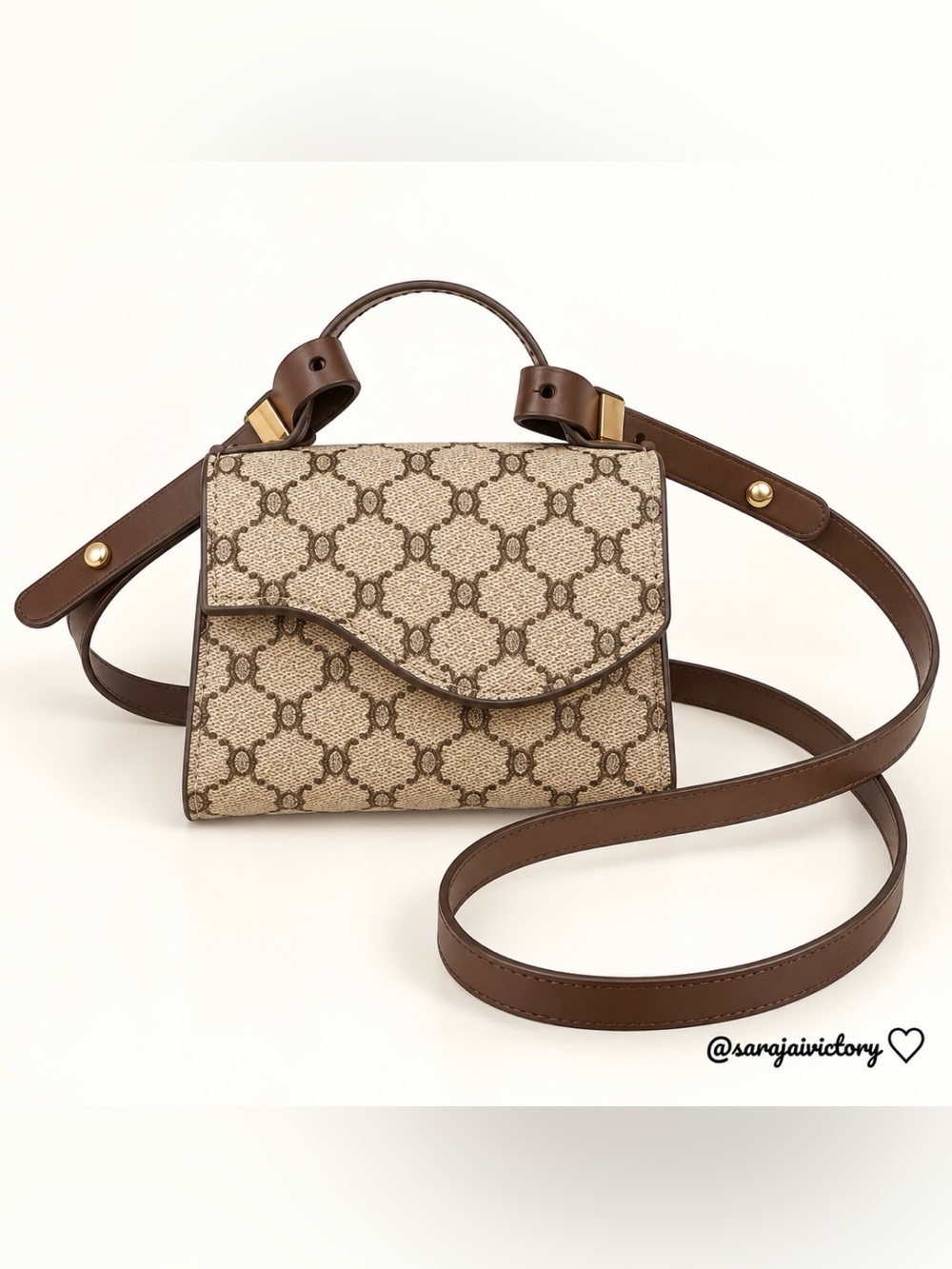 Luxury Style Designer Inspired Brown Patterned Top-Handle Crossbody Bag